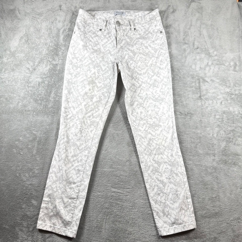 Seven7 Low Rise Ankle Skinny Jeans Womens 8 Gray White Snakeskin Print Stretch